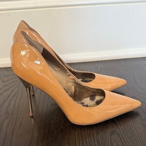Sam Edelman Danielle Nude Tan Patent Leather w/ Metal Stiletto Heel Pumps sz 7